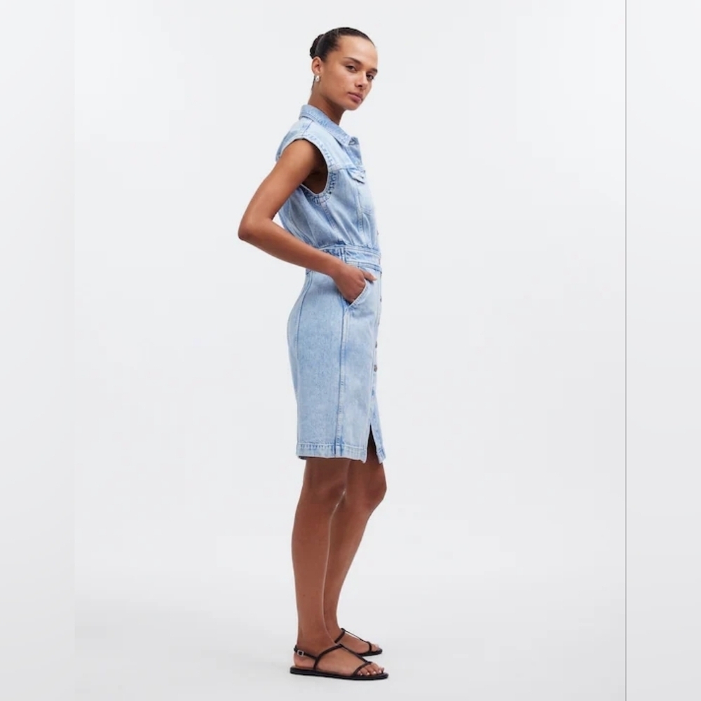 Madewell Denim Cap Sleeve Shirtdress in Aquino Wash Blue Jean NR022 Size 16 - Picture 2 of 13